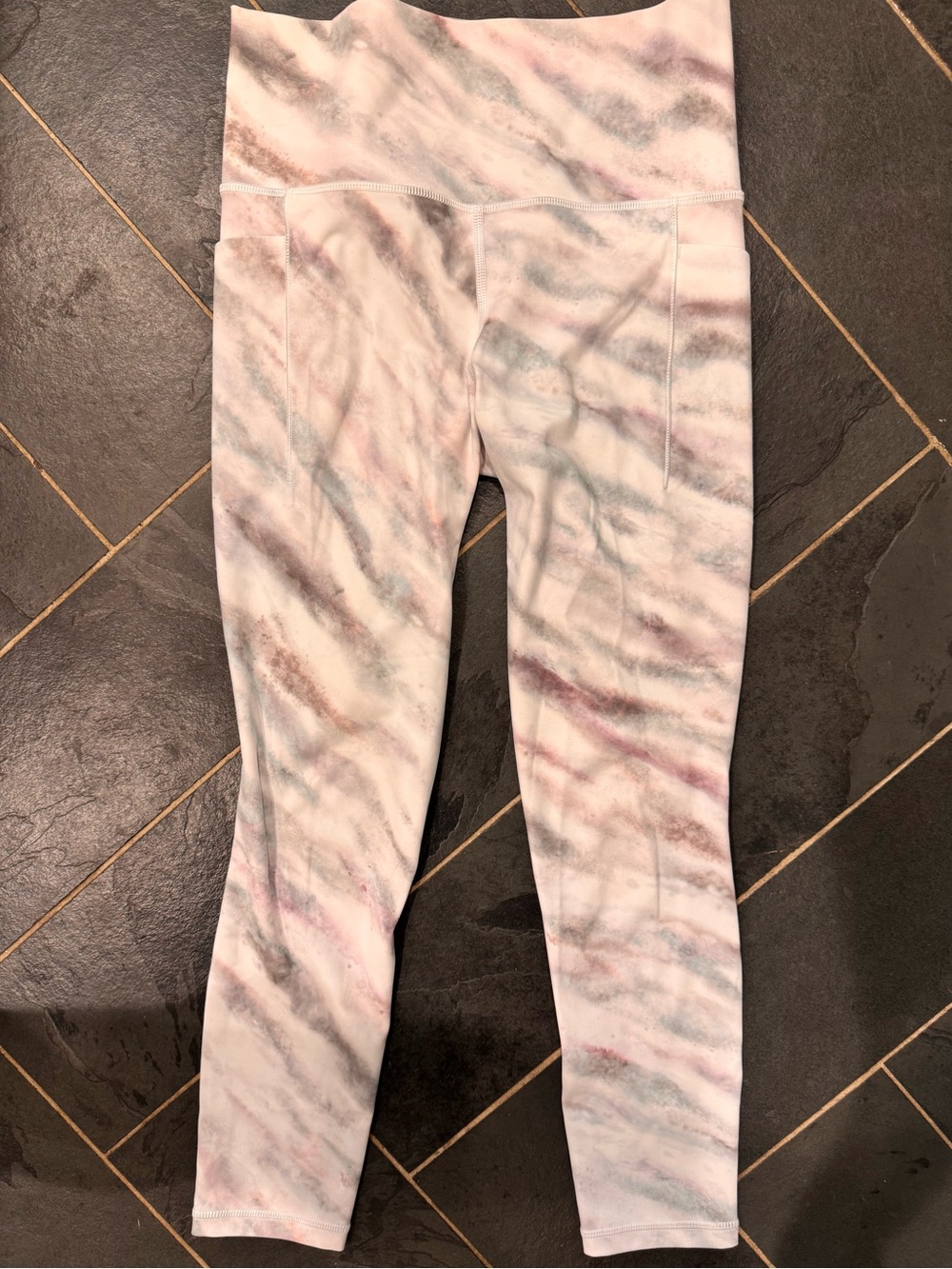 Marble-Print Active Leggings - Pink Blue and Gray